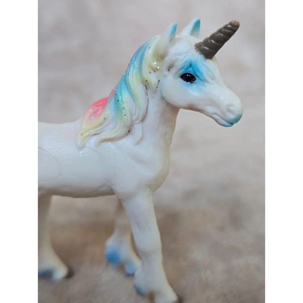 Rainbow Unicorn Figure White Glitter Mane Tail Fantasy Toy